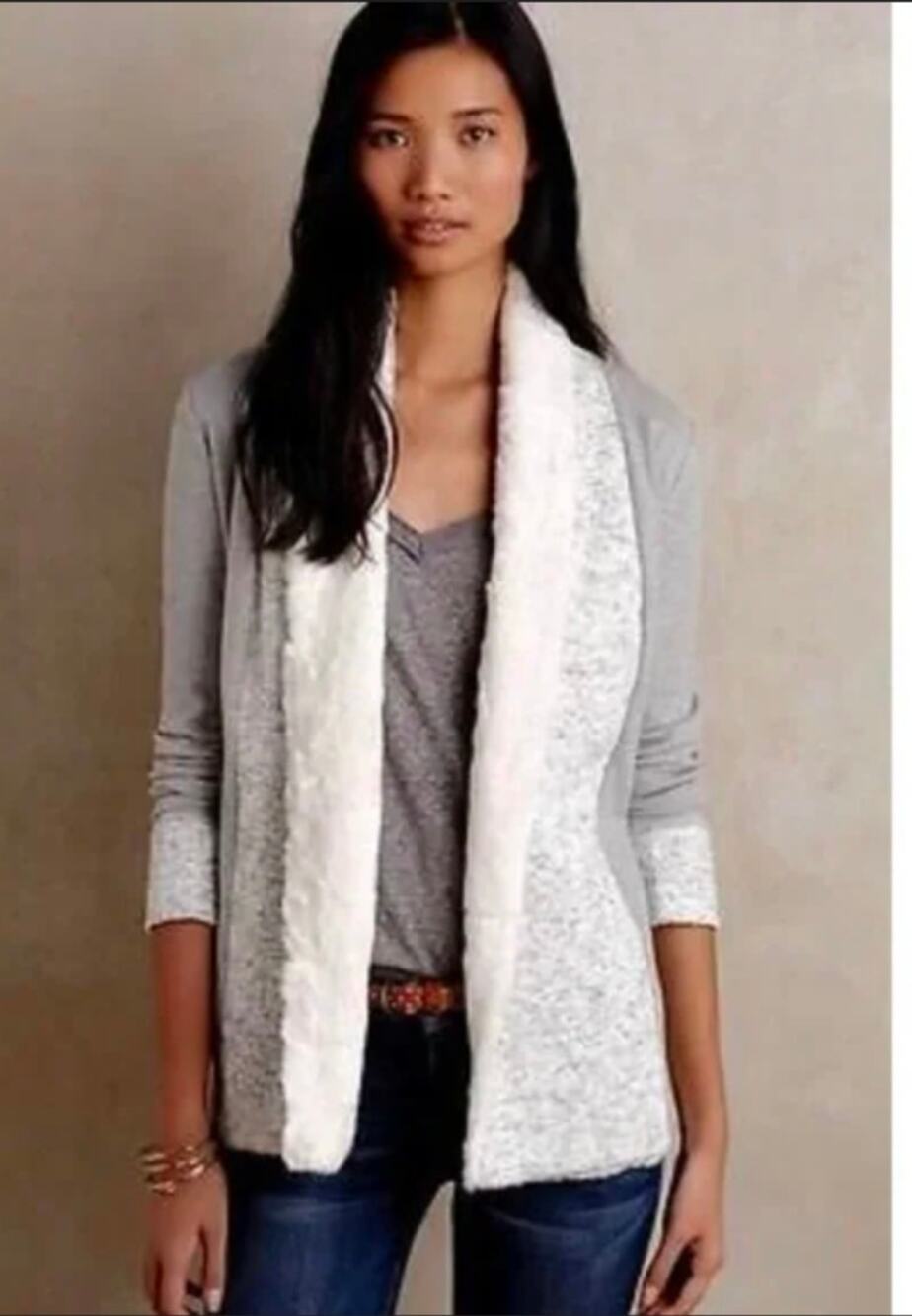 Womens Anthropologie Saturday Sunday Faux Fur Collar Jacket Cardigan Sz Med Gray